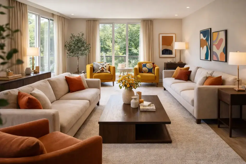 Soggiorno moderno con accenti vivaci